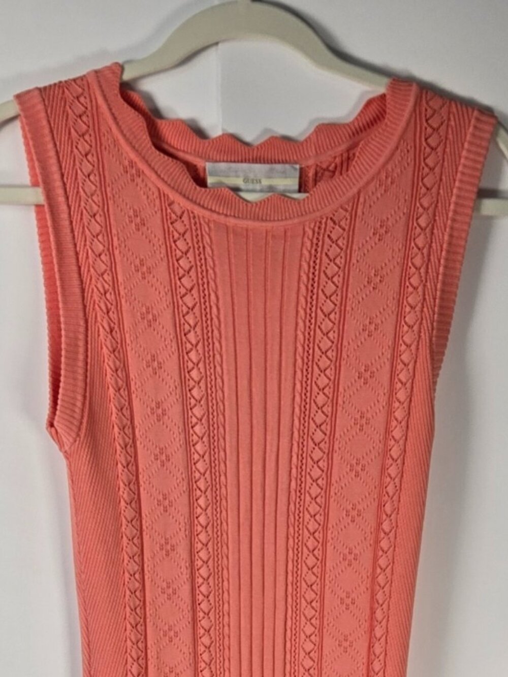 Guess Coral Sleeveless Midi Sweater Dress Vertical Ribbing & Pointelle Detail M